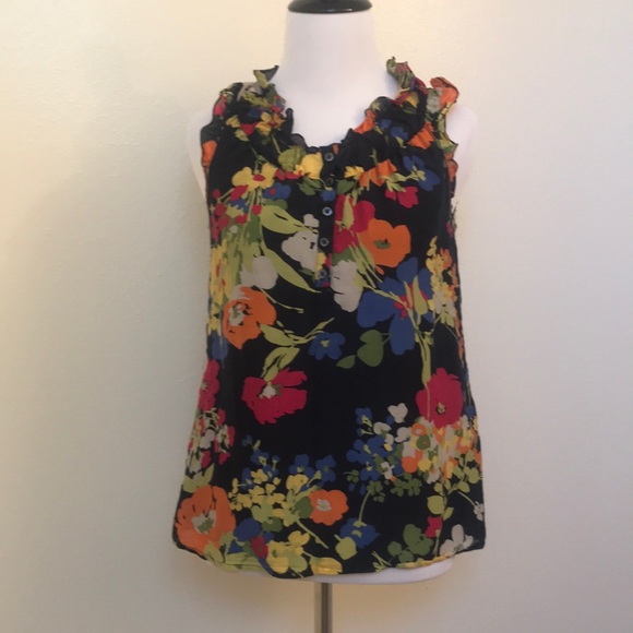 LOFT Tops - 🆕Ann Taylor Loft Ruffle Neck Black Floral Blouse